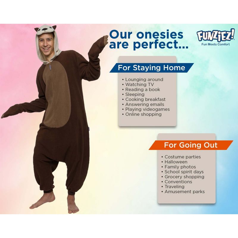 FUNZIEZ! Otter Adult Unisex  Novelty Union Suit - Brown Otter Costume for Halloween, 5 of 7