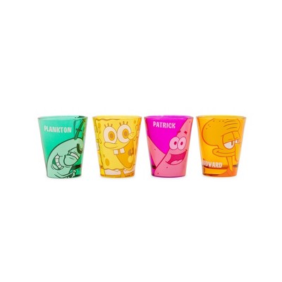 Silver Buffalo Nickelodeon SpongeBob SquarePants Character 2-Ounce Mini Shot Glasses | Set of 4
