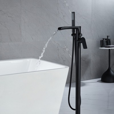 Matte Black Stainless Steel Freestanding Tub Faucet with Hand Shower