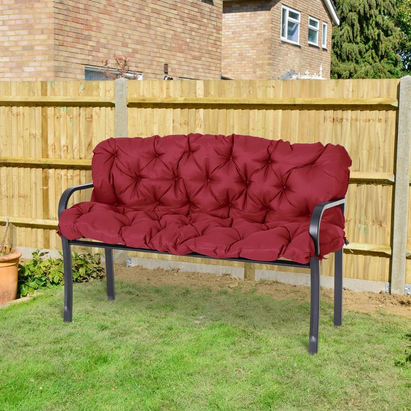 Outsunny Tufted Bench Cushions for Outdoor Furniture, 3-Seater Replacement for Swing Chair, Patio Sofa/Couch, Overstuffed w/ Backrest, Wine Red, 3 of 7