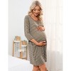 Coolmee Women Soft Maternity Breastfeeding Dress V Neck Striped Full-Front Button Down Three-Quarter Sleeve Midi Sleep Dress - 3 of 4