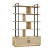 5 Tier Rattan Bookshelf, 71.1" Open Bookcase with Cabinet, Freestanding Display Rack with Metal Frame, Open Storage Rack for Bedroom - 3 of 4