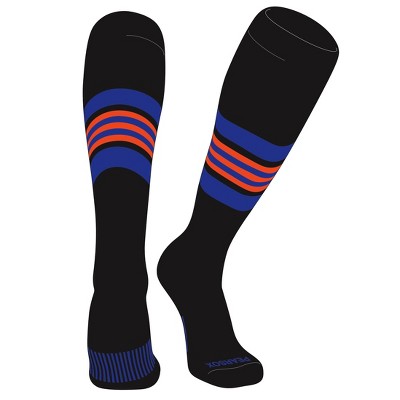 PEAR SOX Striped OTC Baseball, Softball, Football Socks (G) Black, Royal, Orange
