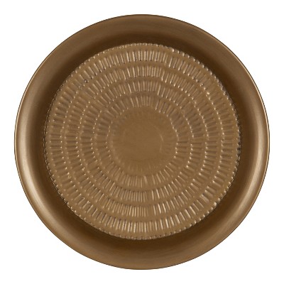 Mahdavi 20" Round Dark Gold Hammered Metal Tray End Table