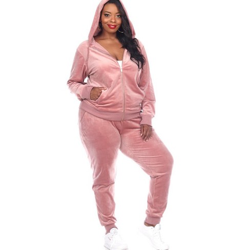 Women's Plus Size 2 Piece Velour Tracksuit Set Pink 3X - White Mark