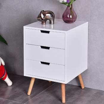 Costway Set of 2 White Side End Table Nightstand Mid-Century Accent Wood Furniture
