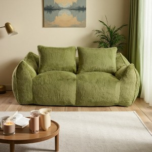 75.2" Rabbit Fabric Oversized Bean Bag Loveseat with High-Density Foam & Pillows - 1 of 4