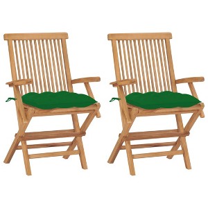 vidaXL Patio Chairs with Green Cushions 2 pcs Solid Teak Wood - 1 of 4