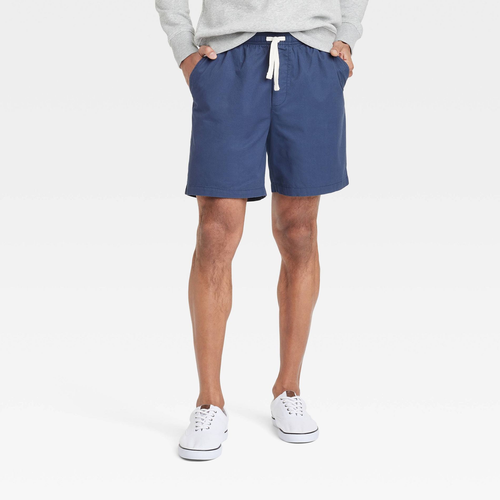 Men's 7" Pull-On Shorts - Goodfellow & Co™ Cornelian Blue S: Cotton Twill, Mid Rise, Drawstring Waist