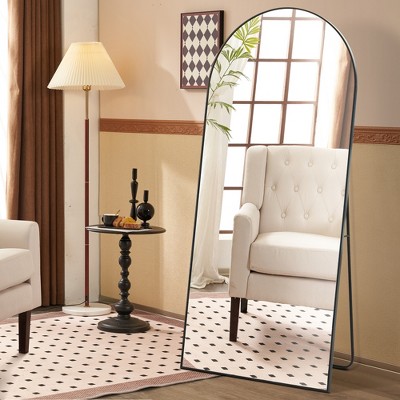 Beautyolove 21 in. W x 64 in. H Classic Arched Black Aluminum Alloy Framed Full Length Mirror Wall Mounted or Standing Floor Mirror