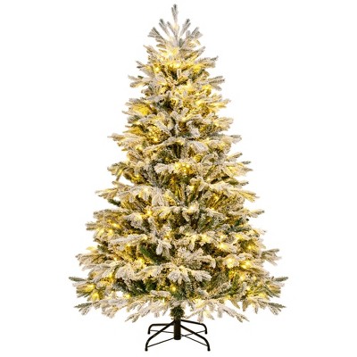 Costway 4.5 FT/6FT/7FT Pre-Lit Christmas Tree Snow Flocked Hinged Xmas Decoration with 200/350/450 Lights