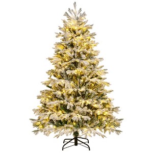 Costway 4.5 FT/6FT/7FT Pre-Lit Christmas Tree Snow Flocked Hinged Xmas Decoration with 200/350/450 Lights - 1 of 4