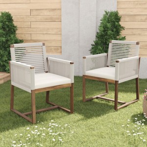 Patio Accent Chair Set Of 2,Modern Arm Chair With Rope Design Back And Acacia Wood Legs,Outdoor Furniture -Maison Boucle - 1 of 4