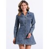 Allegra K Women's Button Down Collar V Neck Long Sleeve A-line Denim Dress - 3 of 4