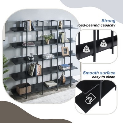 Whisen Vintage Industrial Style Bookcase with Metal Frame and MDF Board, Home Office Open Bookshelf