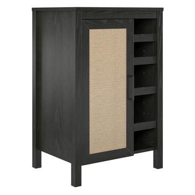 Wimberly Black Oak and Faux Rattan Bar Cabinet