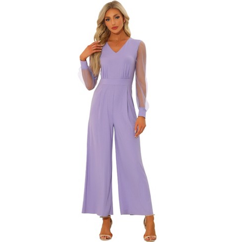 Purple jumpsuit with sleeves on sale