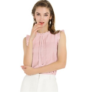 INSPIRE CHIC Women's Ruffled Curved Hem Business Office Vintage Sleeveless Blouse - 1 of 4