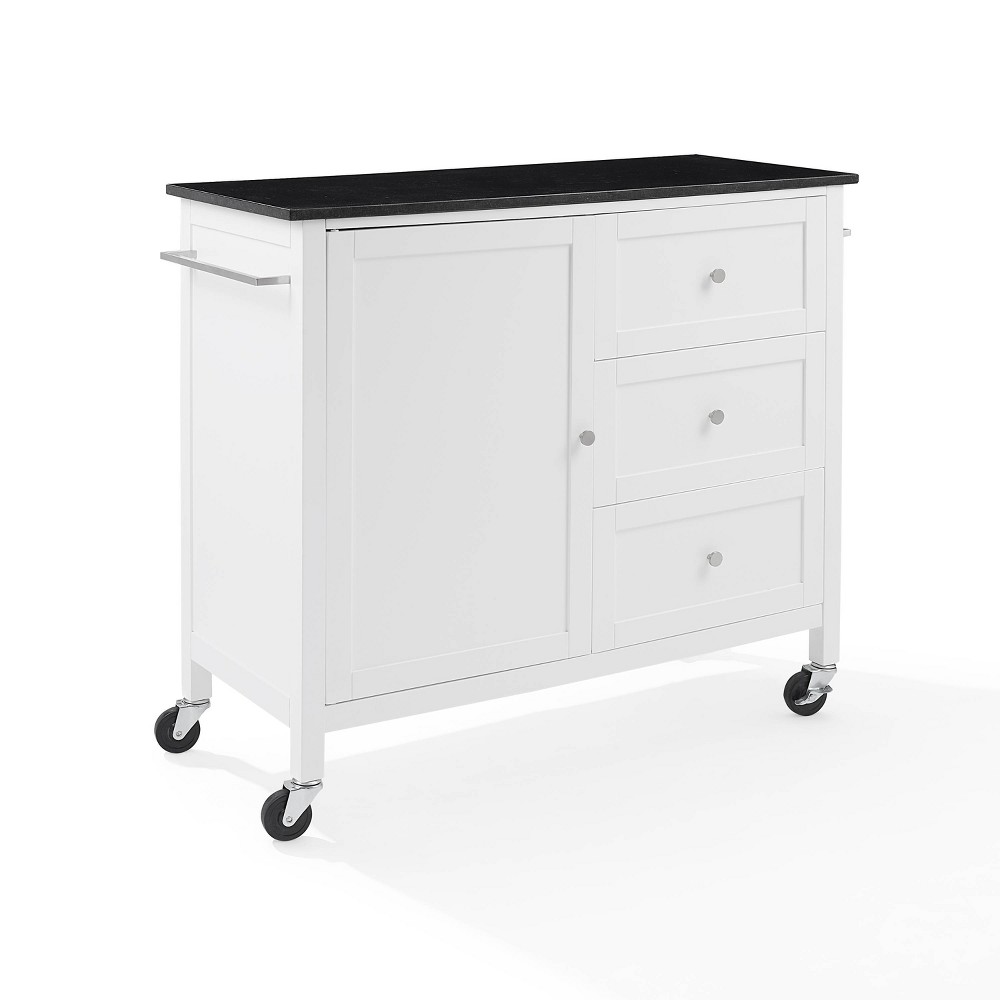 Crosley Soren Granite Top Kitchen Island/Cart Black/White: Traditional Style with Caster Wheels, Storage & Assembly Tools Provided