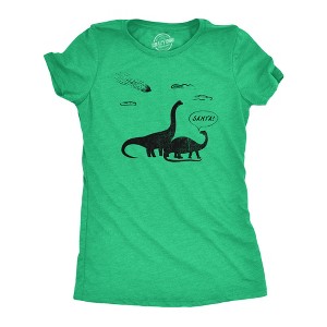 Womens Santa Dinosaurs T Shirt Funny Xmas Dino Meteor Extinction Joke Tee For Ladies - Crazy Dog Women's T Shirt - 1 of 4