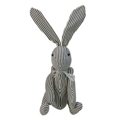 Allstate Floral 17” Striped Posable Floppy Eared Sitting Easter Spring Bunny Figure- White/Gray