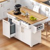 Bella Depot 59.3" Kitchen Island with Rubber Wood Drop Leaf, Rolling Kitchen Island with Trash Can Storage, Power Outlet, Spice & Towel Rack - 3 of 4