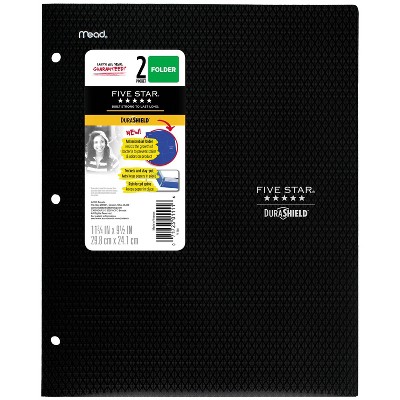 Five Star Anti-Microbial 2 Pocket & Prong Plastic Folder Black