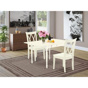 East West Furniture 3 Pc Kitchen Table set - Robust Two 9-Inch Drop Down Leaves Solid Wood Dinette Table & 2 Wooden Seat Dining Chairs,  White - 1 of 4