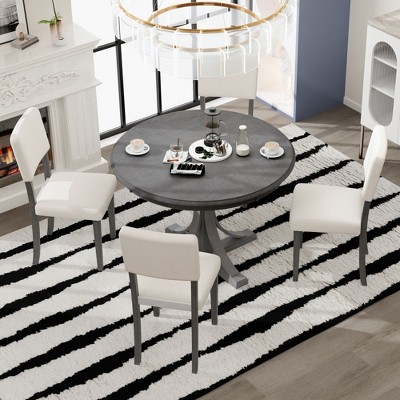 CAVINAS Round Dining Table Set for 4 Round Table with Curved Trestle Style Table Legs 4 Upholstered Chairs for Kitchen