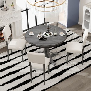 CAVINAS Round Dining Table Set for 4 Round Table with Curved Trestle Style Table Legs 4 Upholstered Chairs for Kitchen - 1 of 4