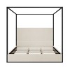 Queen/King Size Canopy Bed Metal 4-Poster Bed Frame with Tall Corduroy Upholstered Headboard, Beige+Gold/Black+White-ModernLuxe - 4 of 4