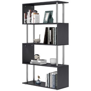 Vynxaria Modern S-Shaped 5-Tier Room Dividing Bookcase Wooden Storage Stand, Open-Back, Alternating Ends, Black - 1 of 4