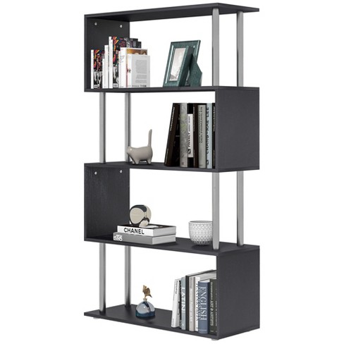 HOMCOM 75.5H Bookcase 6 Shelf S-Shaped Bookshelf Wooden Storage Display  Stand Shelf Organizer Free Standing Oak