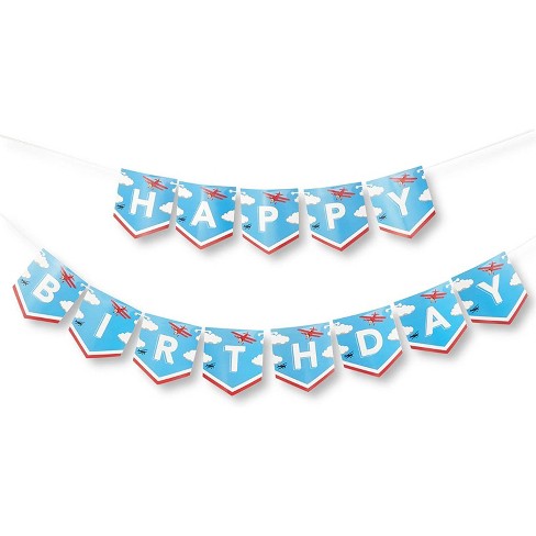 5 5 X 6 1 Pack Airplane Happy Birthday Party Banner Garland Decorations For Kids Party Supplies Favors With 12 Flags Each Target