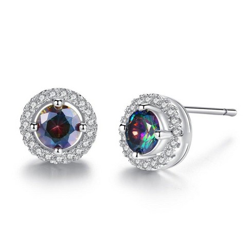 Hollywood Sensation Crystal Halo Topaz Stud Earrings .25 Inches White - image 1 of 2