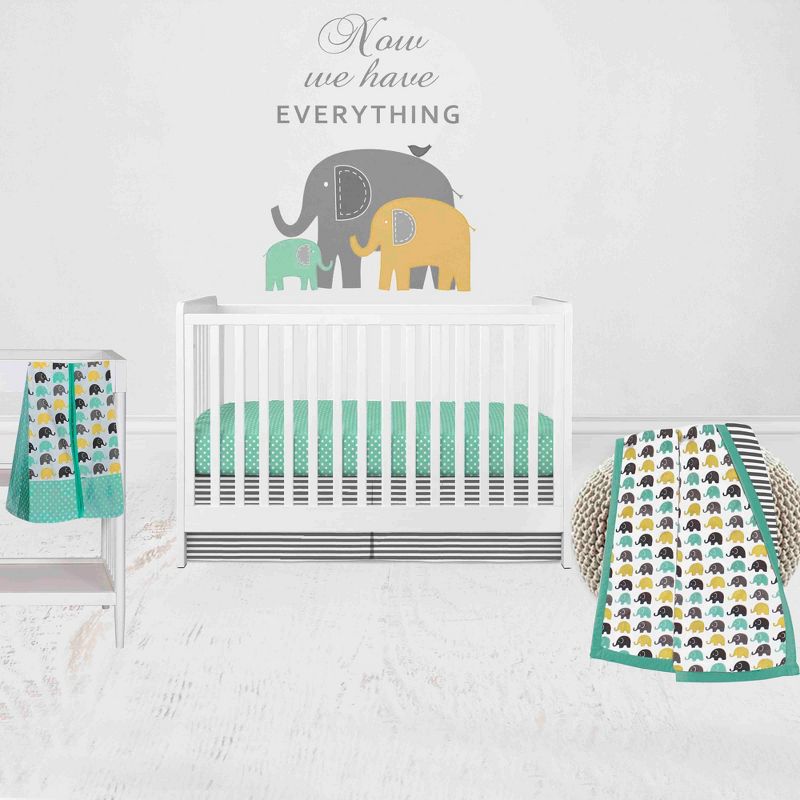 Bacati - Elephants Mint/Yellow/Gray 4 pc Crib Bedding Set with Diaper Caddy, 1 of 10