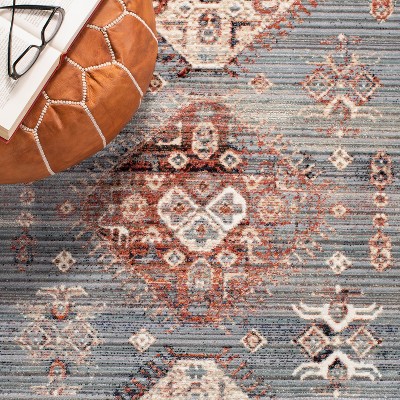 Herat Gray and Cream Oriental Synthetic Runner Rug