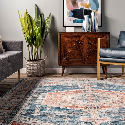 Harley Blue Medallion Synthetic Easy Care Runner Rug