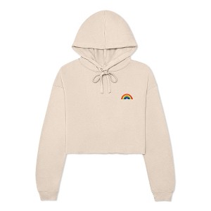 Dalix Rainbow Embroidered Fleece Cropped Hoodie Cold Fall Winter Women - 1 of 4