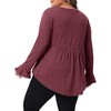 Agnes Orinda Women's Plus Size Pleat Peplum Curved Hem V Neck Ruffle Sleeve Casual Tunic Blouses - 4 of 4