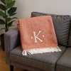 HomeRoots 55" X 70" Terra Cotta And White Herringbone Cotton Blend K Initial Throw Blanket with Tassels And Embroidery - 2 of 4