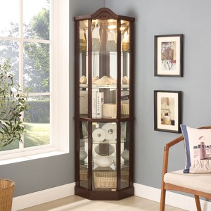 FONTOI Display Cabinet Corner Cabinet with Adjustable Shelves, Carved Display Storage Perfect for Home or Office, Dark Cherry, 16.73"*71.93"*16.73" - 1 of 4
