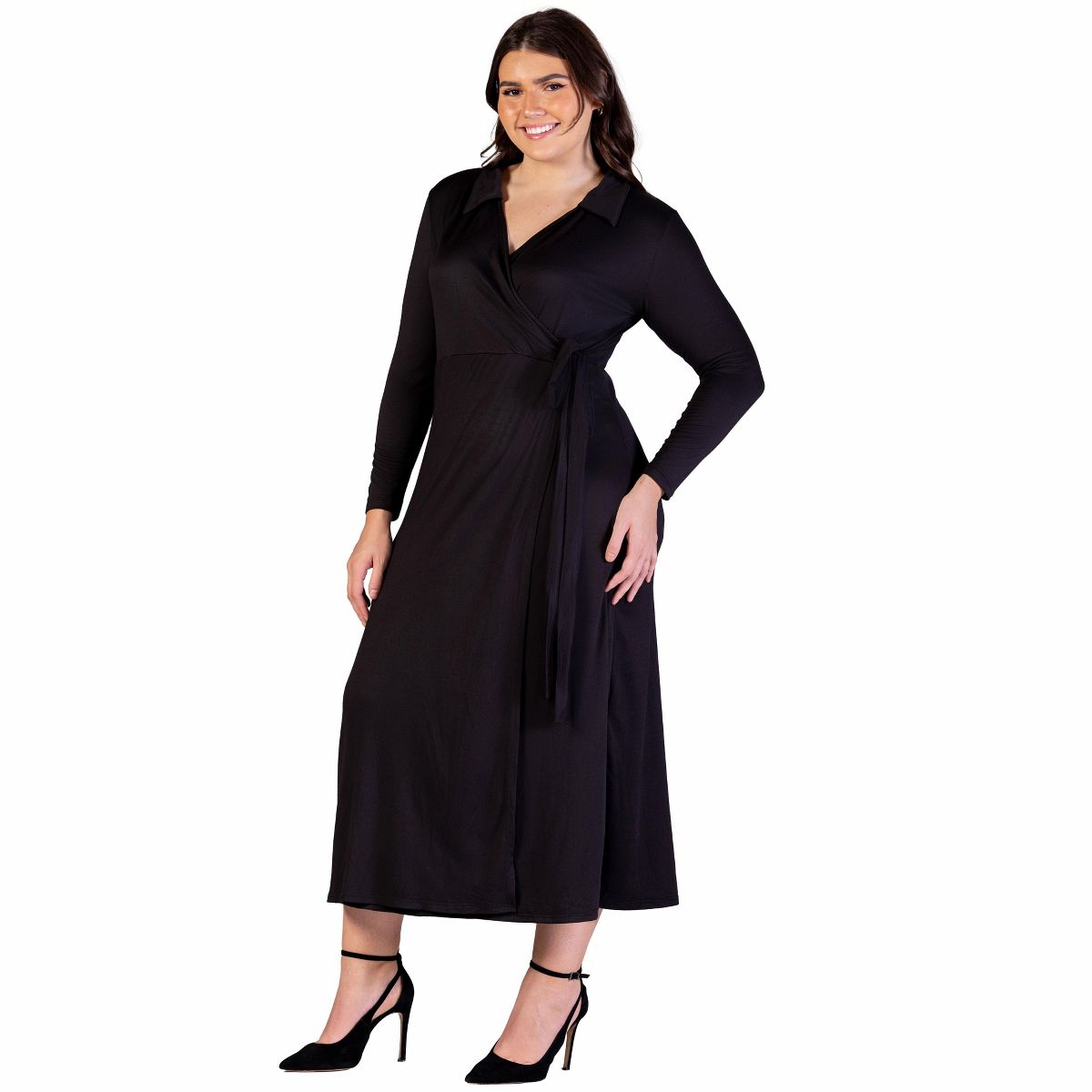 Plus Size Comfortable Collared Wrap Maxi Dress - 24seven Comfort Apparel™ - thumbnail 2