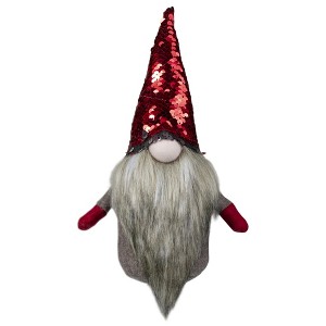 Northlight Gnome with Beard and Flip Sequin Hat Christmas Figure - 9" - Red and Gray - 1 of 4