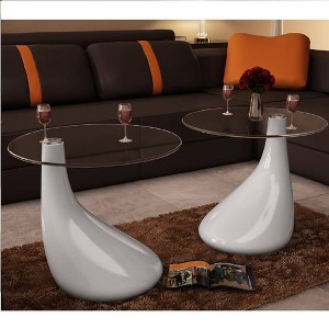 vidaXL Coffee Tables 2 pcs with Round Glass Top High Gloss White - 1 of 4