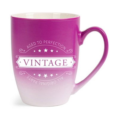 Elanze Designs Aged To Perfection Vintage All Original Parts Two Toned Ombre Matte Pink and White 12 ounce Ceramic Stoneware Coffee Cup Mug
