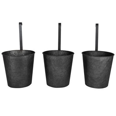 Set of 3 Black Galvanized Metal Hanging Planters