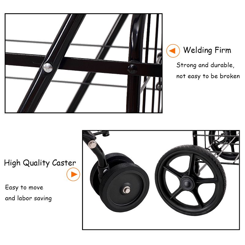 Tangkula Utility Folding Shopping Cart with Swivel Wheels Easy Storage, 4 of 8