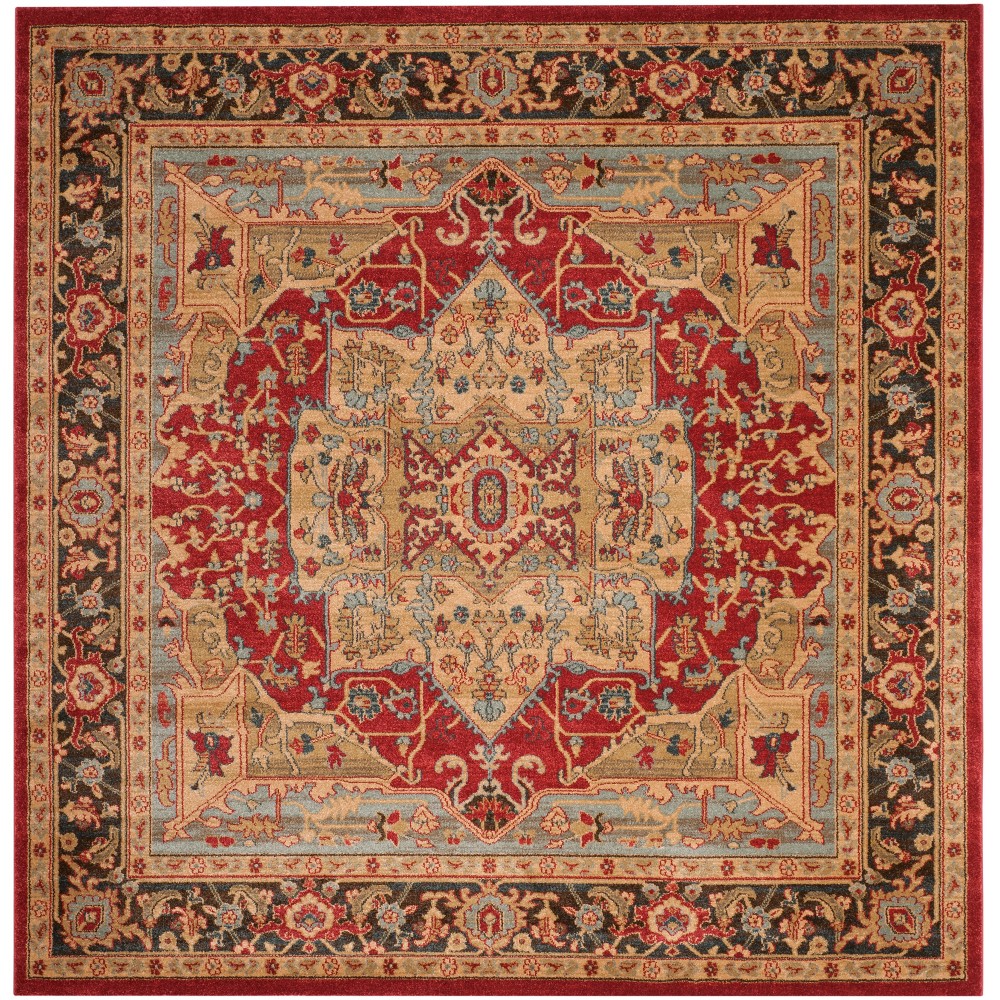 5'1inx5'1in Medallion Loomed Square Area Rug Natural/Navy - Safavieh