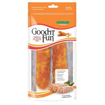 Good 'n' Fun Large Triple Flavored Pork, Beef and Chicken Wrapped Roll Rawhide Dog Treats - 2ct